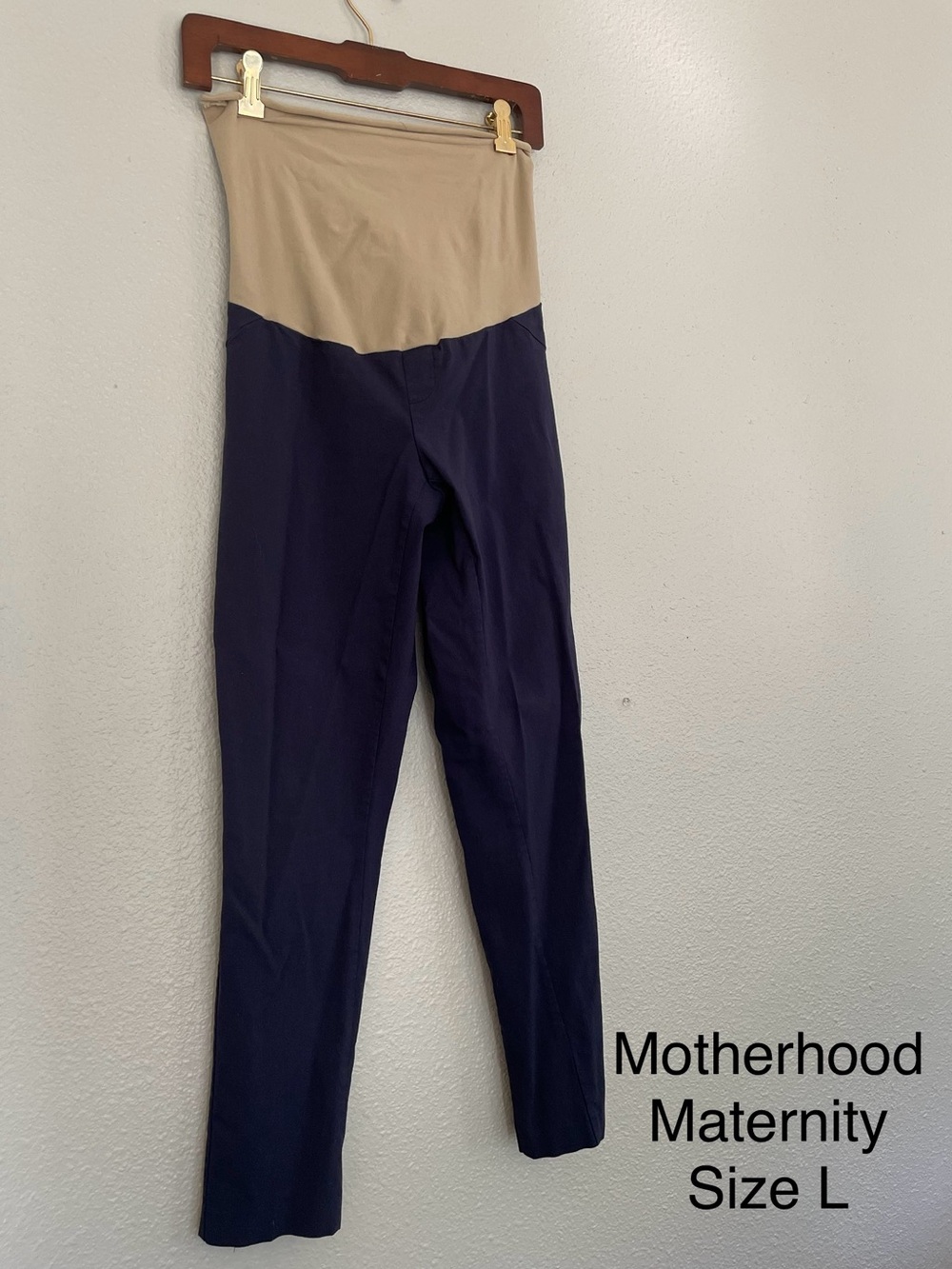 Motherhood Maternity Navy and Beige Two-Tone Maternity Trousers